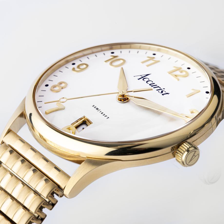 Accurist Accurist Classic Men’s Watch | Gold Case & Stainless Steel Expander Bracelet With White Dial | 37mm