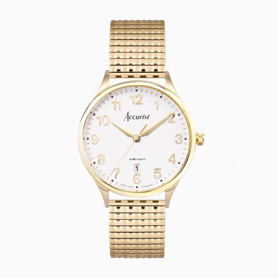 accurist Accurist Classic Men’s Watch | Gold Case & Stainless Steel Expander Bracelet with White Dial | 37mm