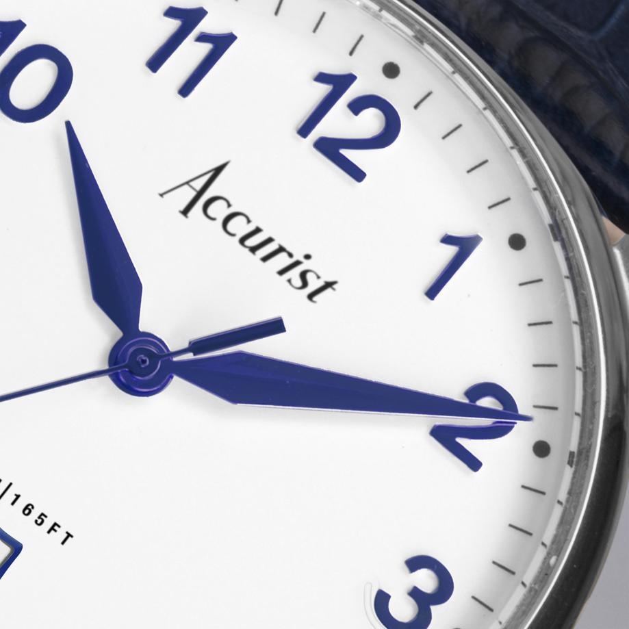 Accurist Accurist Classic Men's Watch | Silver Case & Blue Leather Strap With White Dial | 37mm