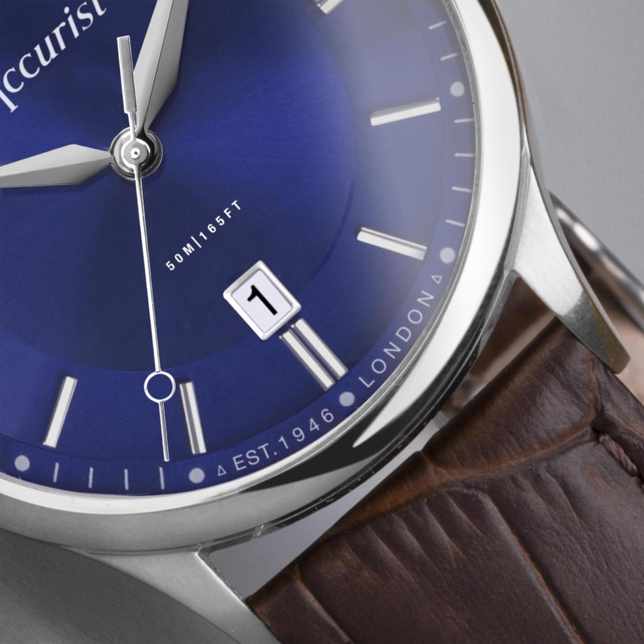 Accurist Accurist Classic Men's Watch | Silver Case & Brown Leather Strap With Windsor Blue Dial | 37mm