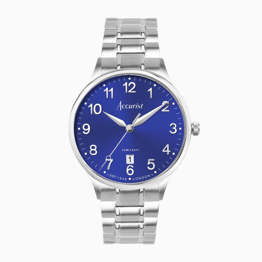 accurist Accurist Classic Men's Watch | Silver Case & Stainless Steel Bracelet with Windsor Blue Dial | 37mm