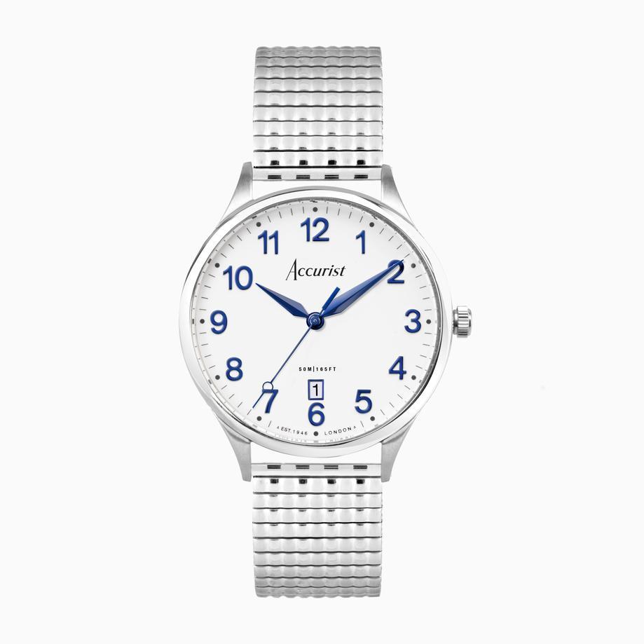 accurist Accurist Classic Men’s Watch | Silver Case & Stainless Steel Expander Bracelet with Black Dial | 37mm