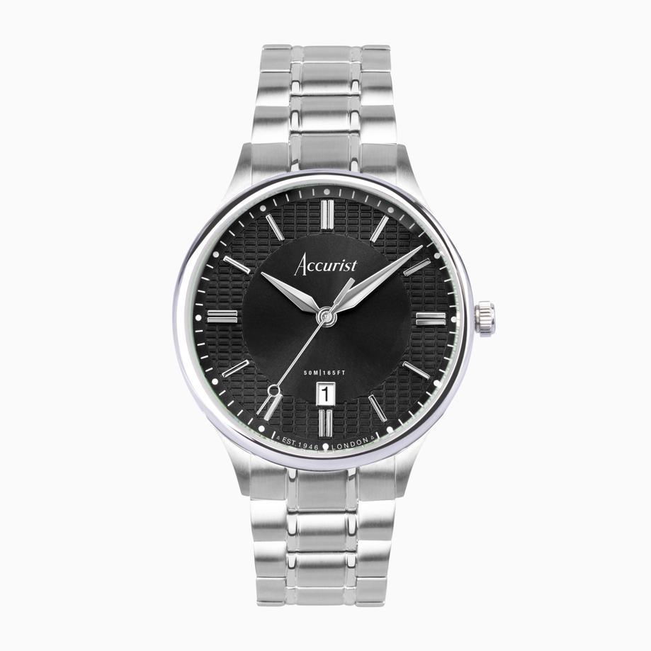 accurist Accurist Classic Men's Watch | Silver Case & Stainless Steel Bracelet with Black Dial | 37mm