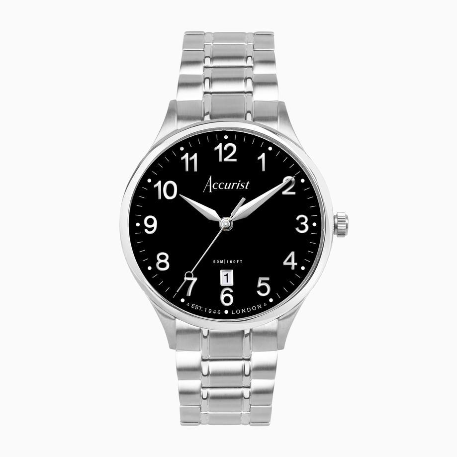 accurist Accurist Classic Men's Watch | Silver Case & Stainless Steel Bracelet with Black Dial | 37mm