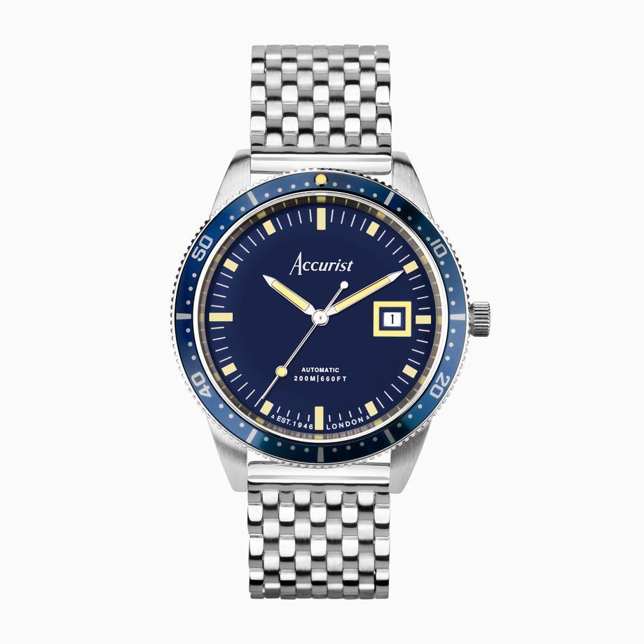 accurist Accurist Dive Automatic Men’s Watch | Silver Stainless Steel Case & Bracelet with Blue Dial | 42mm