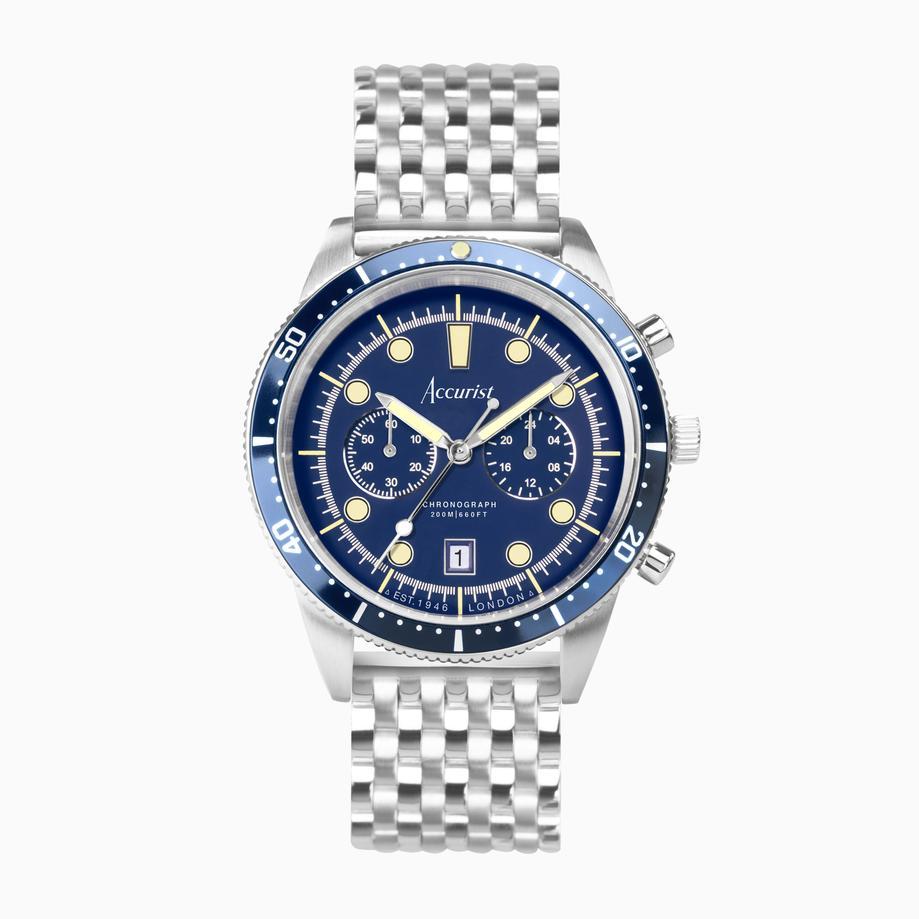 accurist Accurist Dive Men's Chronograph Watch | Silver Case & Stainless Steel Bracelet with Windermere Blue Dial | 42mm