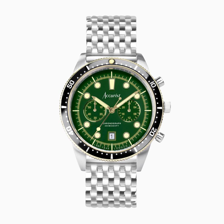 accurist Accurist Dive Men's Chronograph Watch | Two Tone Case & Stainless Steel Bracelet with Samphire Green Dial | 42mm