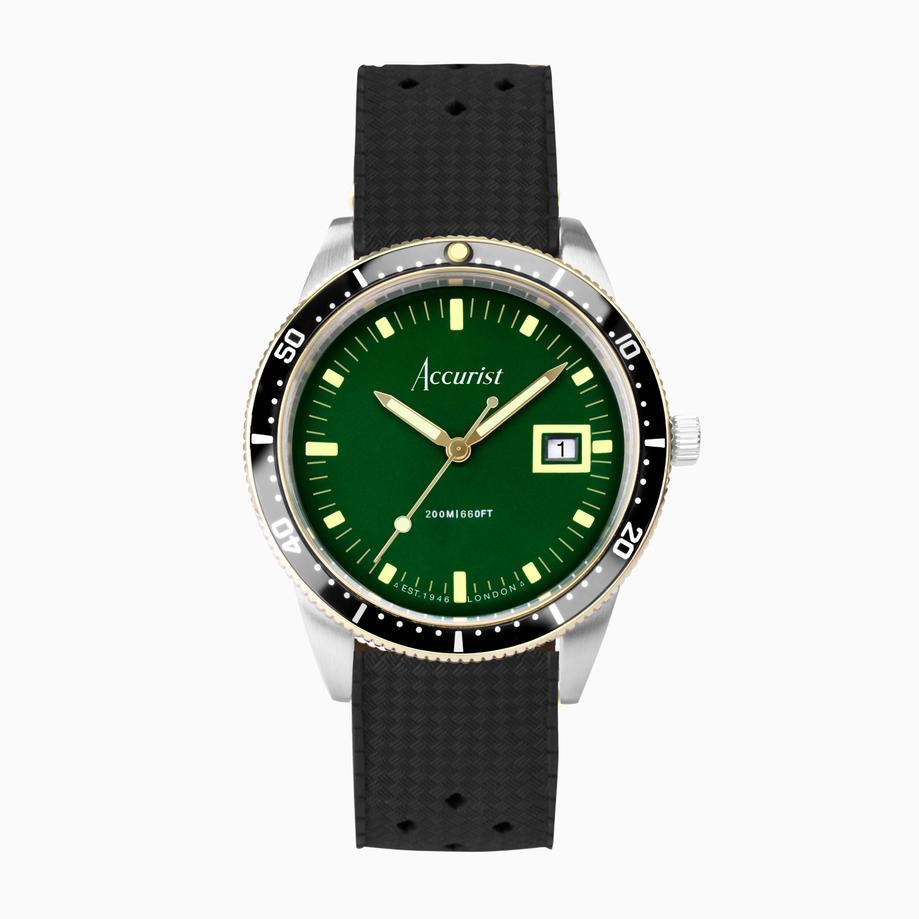 accurist Accurist Dive Men’s Watch | Two Tone Case & Black Rubber Strap with Samphire Green Dial | 42mm