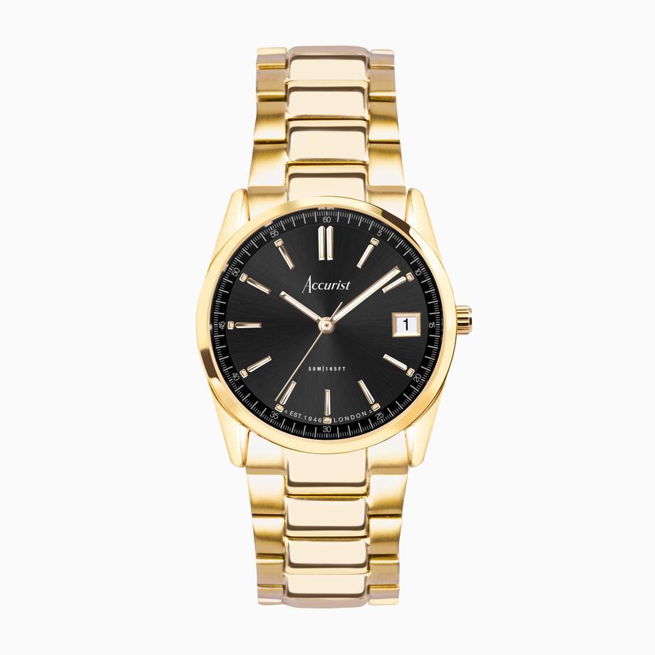 accurist Accurist Everyday Ladies Watch | Gold Case & Stainless Steel Bracelet with Black Dial | 30mm