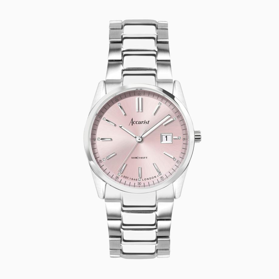 accurist Accurist Everyday Ladies Watch | Silver Case & Stainless Steel Bracelet with Peony Pink Dial | 30mm
