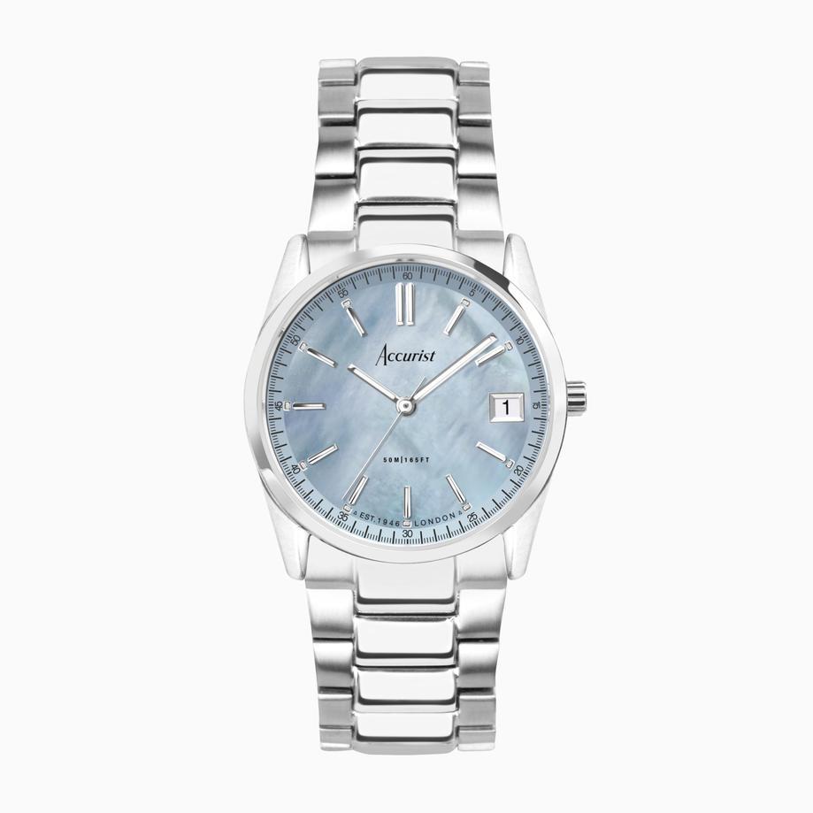 accurist Accurist Everyday Ladies Watch | Silver Case & Stainless Steel Bracelet with Blue Dial | 30mm
