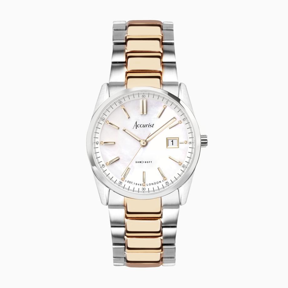 accurist Accurist Everyday Ladies Watch | Silver Case & Two Tone Bracelet with White Dial | 30mm
