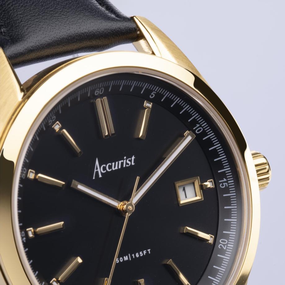 Accurist Accurist Everyday Men's Watch | Gold Case & Black Leather Strap With Black Dial | 40mm
