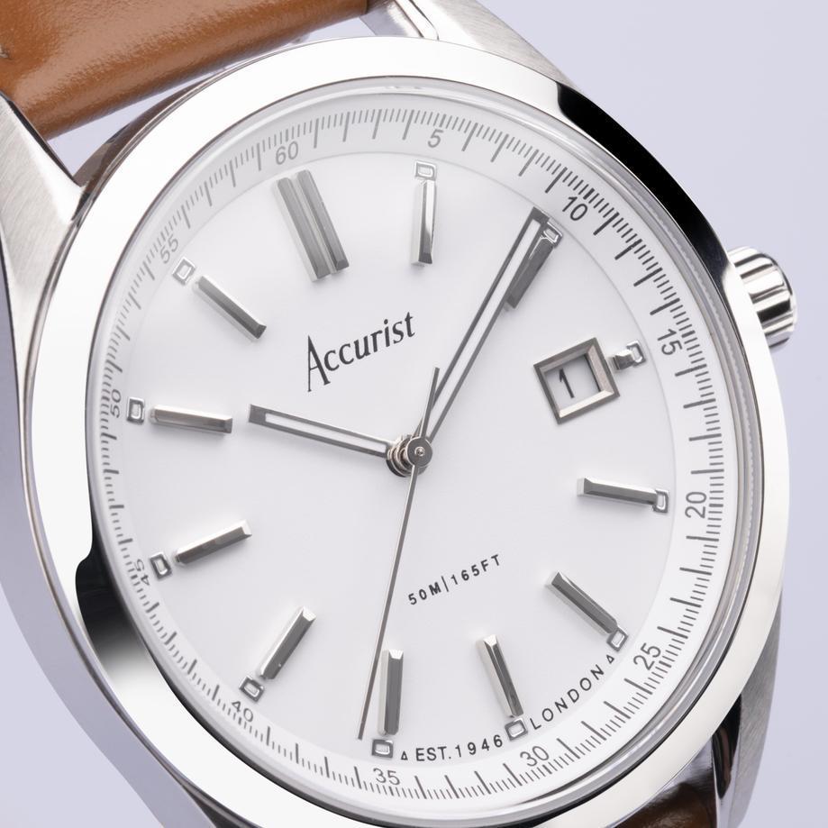 Accurist Accurist Everyday Men's Watch | Silver Case & Brown Leather Strap With White Dial | 40mm