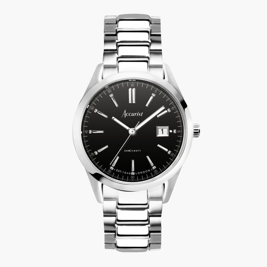 accurist Accurist Everyday Men's Watch | Silver Case & Stainless Steel Bracelet with Black Dial | 40mm