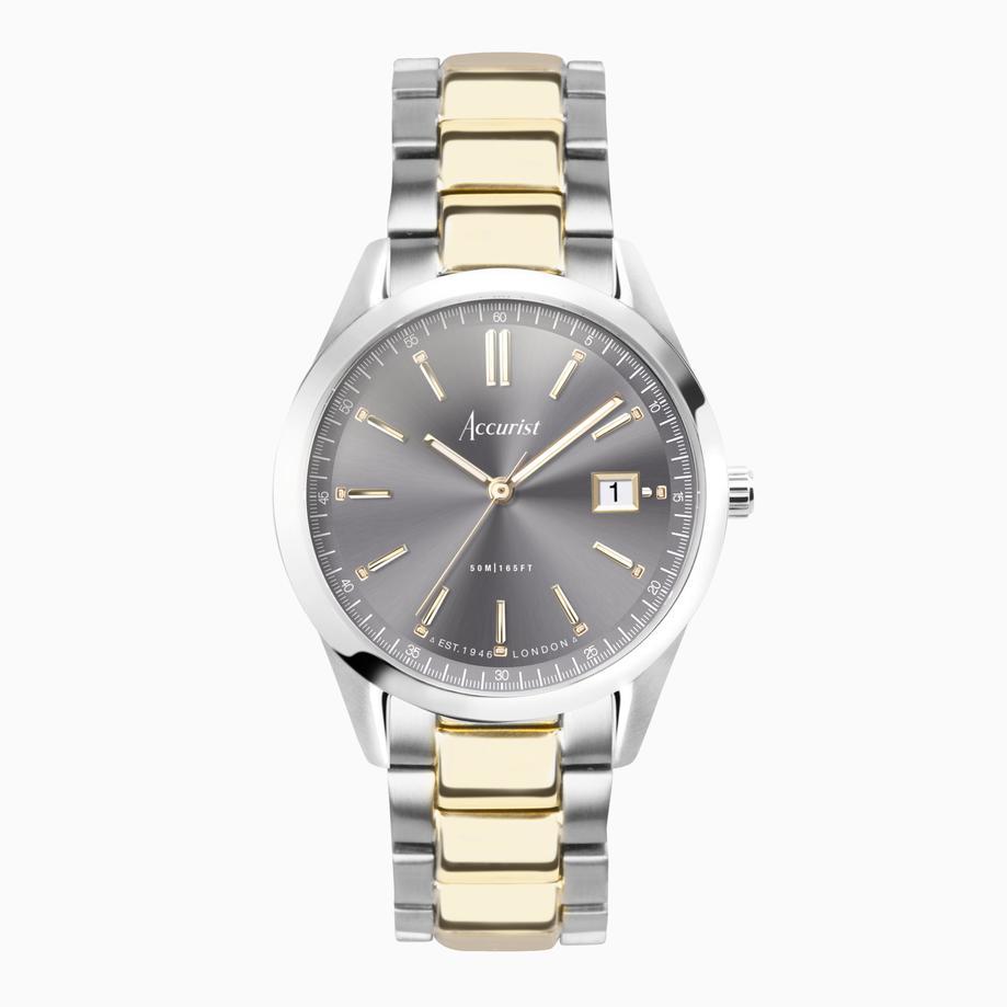 accurist Accurist Everyday Men's Watch | Silver Case & Two Tone Stainless Steel Bracelet with Grey Dial | 40mm