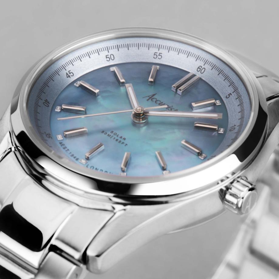 Accurist Accurist Everyday Solar Ladies Watch | Silver Stainless Steel Case & Bracelet With Blue Mother-of-Pearl Dial | 30mm
