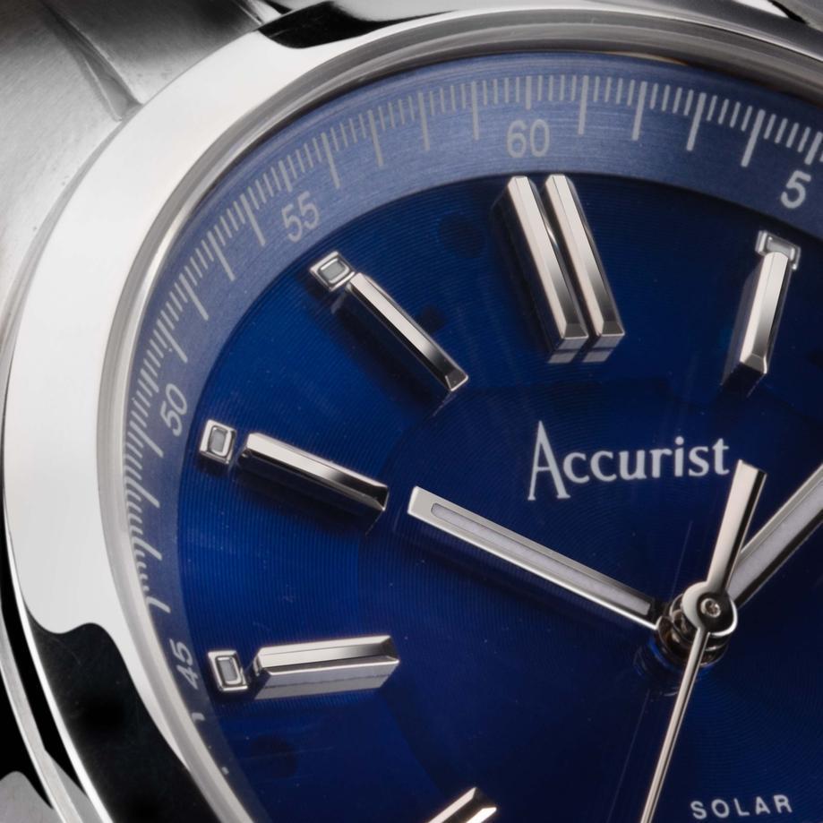 Accurist Accurist Everyday Solar Men’s Watch | Silver Stainless Steel Case & Bracelet With Blue Dial | 40mm
