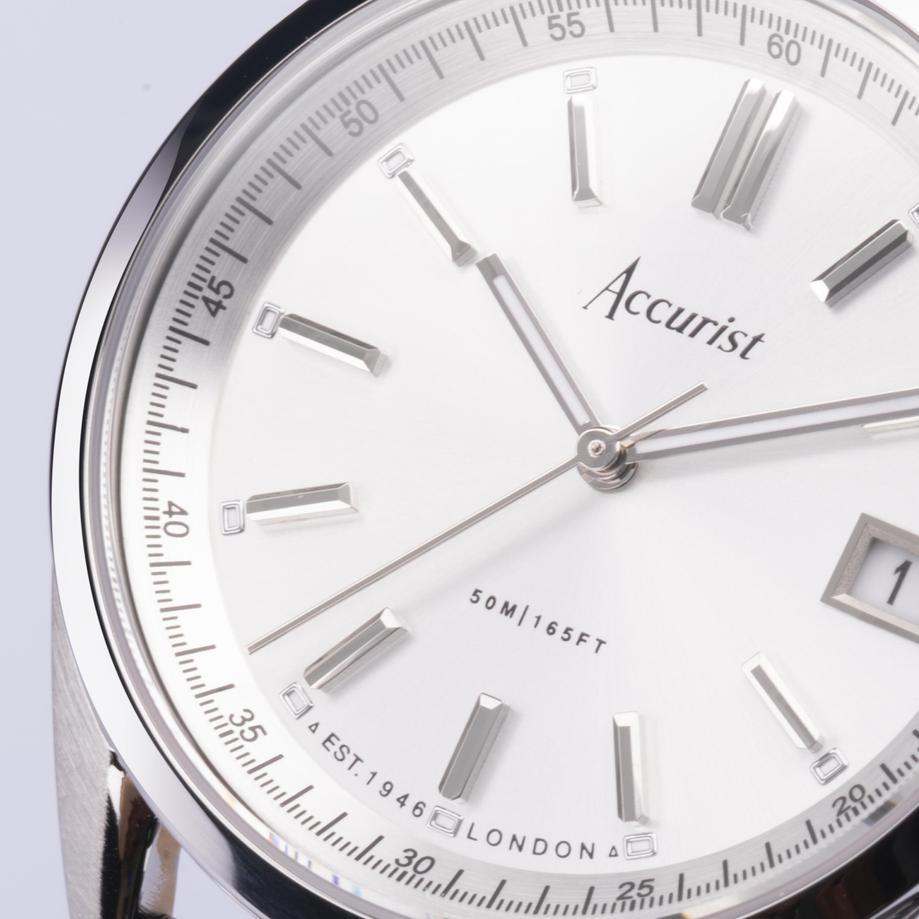 Accurist Accurist Everyday Unisex Watch | Silver Case & Black Leather Strap With Silver Dial | 36mm