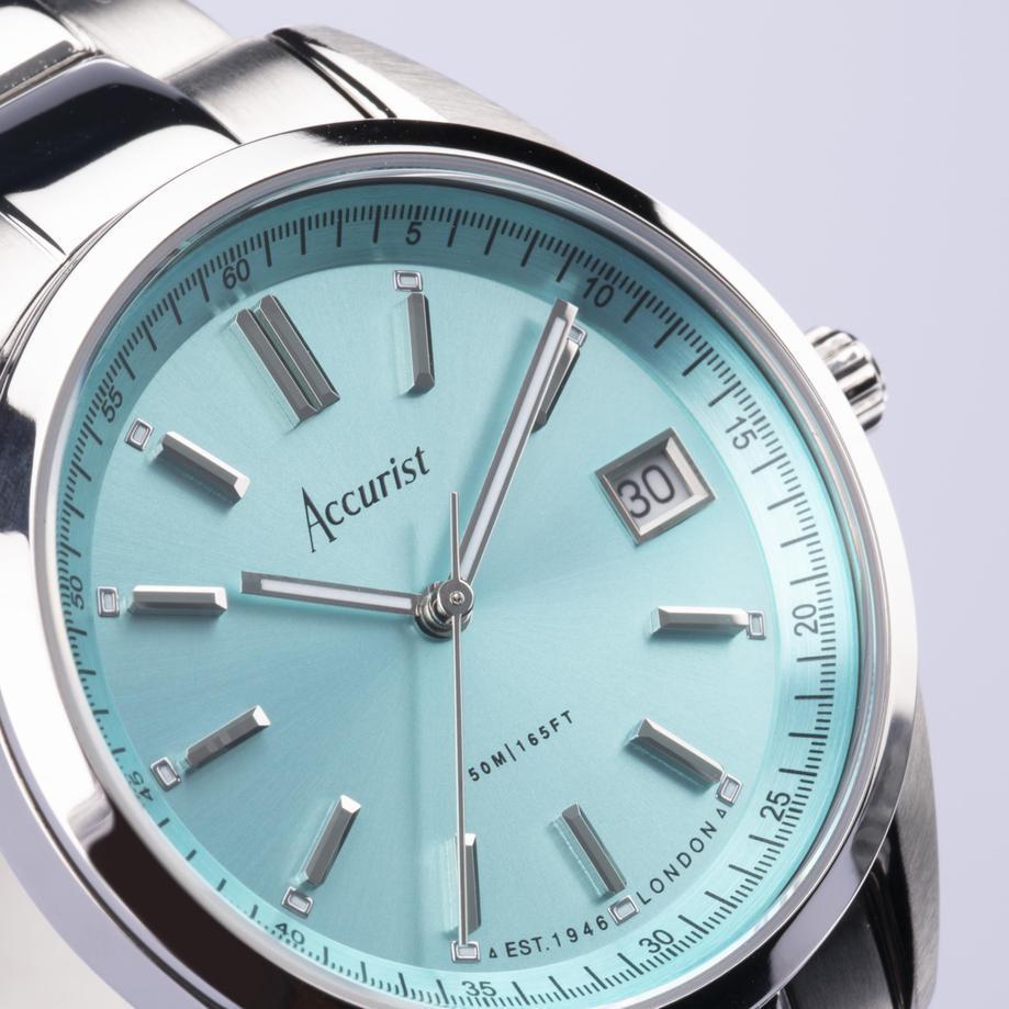 Accurist Accurist Everyday Unisex Watch | Silver Case & Stainless Steel Bracelet With Cambridge Blue Dial | 36mm