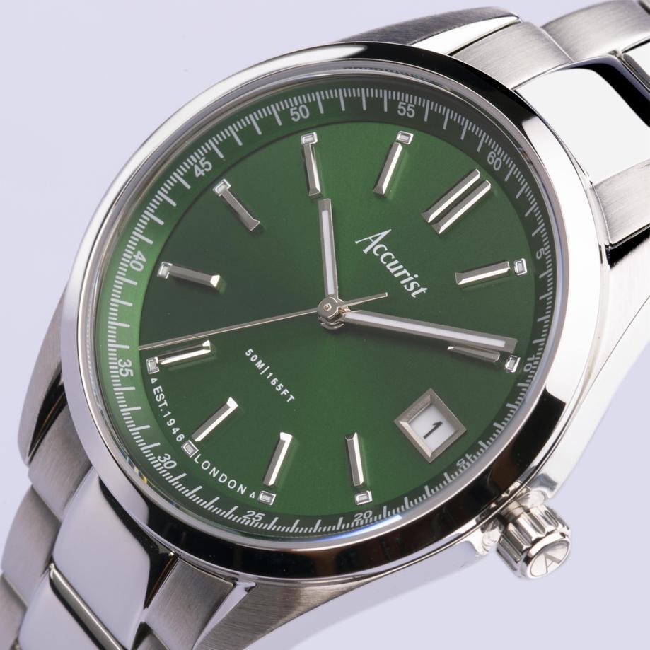 Accurist Accurist Everyday Unisex Watch | Silver Case & Stainless Steel Bracelet With Forest Green Dial | 36mm