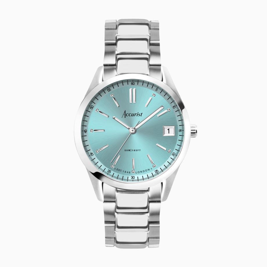 accurist Accurist Everyday Unisex Watch | Silver Case & Stainless Steel Bracelet with Cambridge Blue Dial | 36mm