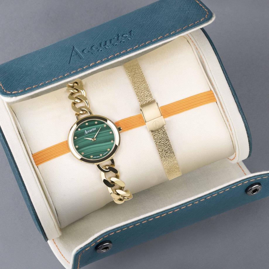 Accurist Accurist Jewellery Ladies Watch Gift Set 28mm | Gold Stainless Steel Milanese Bracelet