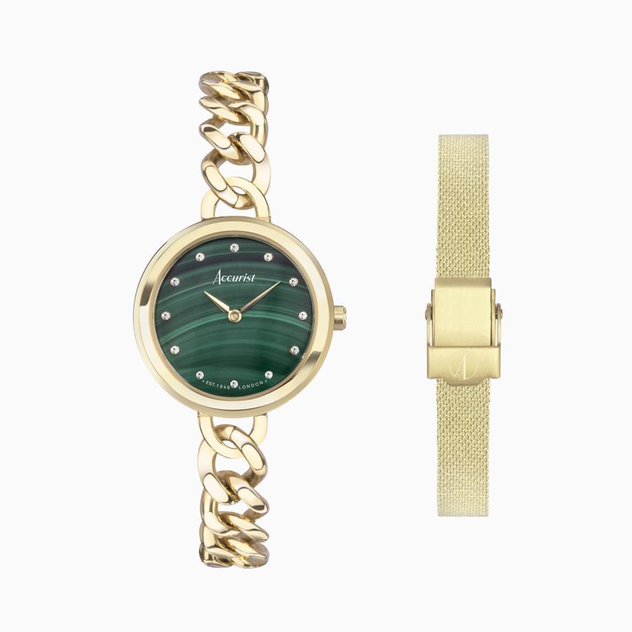 accurist Accurist Jewellery Ladies Watch Gift Set 28mm | Gold Stainless Steel Milanese Bracelet