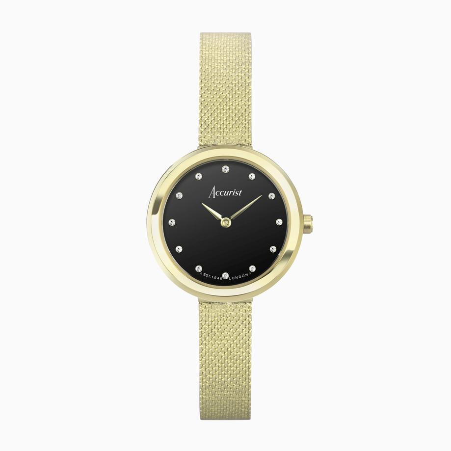 accurist Accurist Jewellery Ladies Watch | Gold Case & Stainless Steel Bracelet with Black Onyx Dial | 28mm