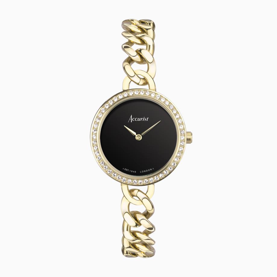 accurist Accurist Jewellery Ladies Watch | Gold Case & Stainless Steel Bracelet with Black Onyx Dial | 28mm