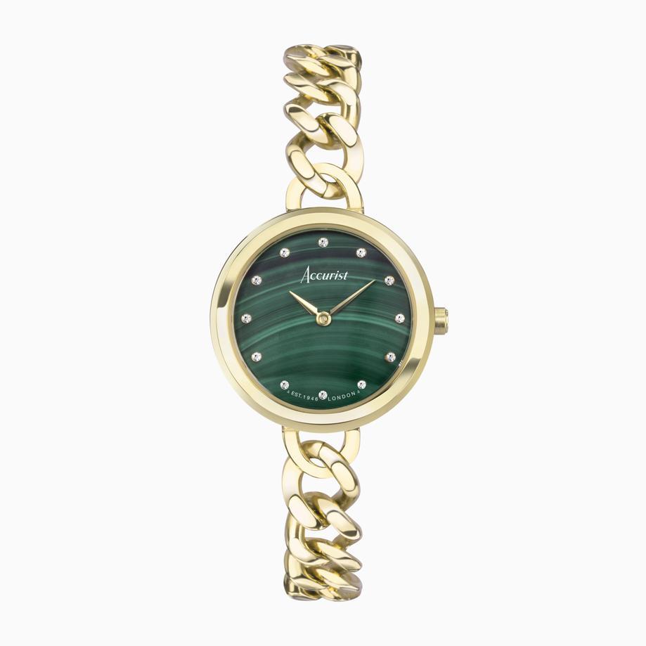 accurist Accurist Jewellery Ladies Watch | Gold Case & Stainless Steel Bracelet with Green Malachite Dial | 28mm