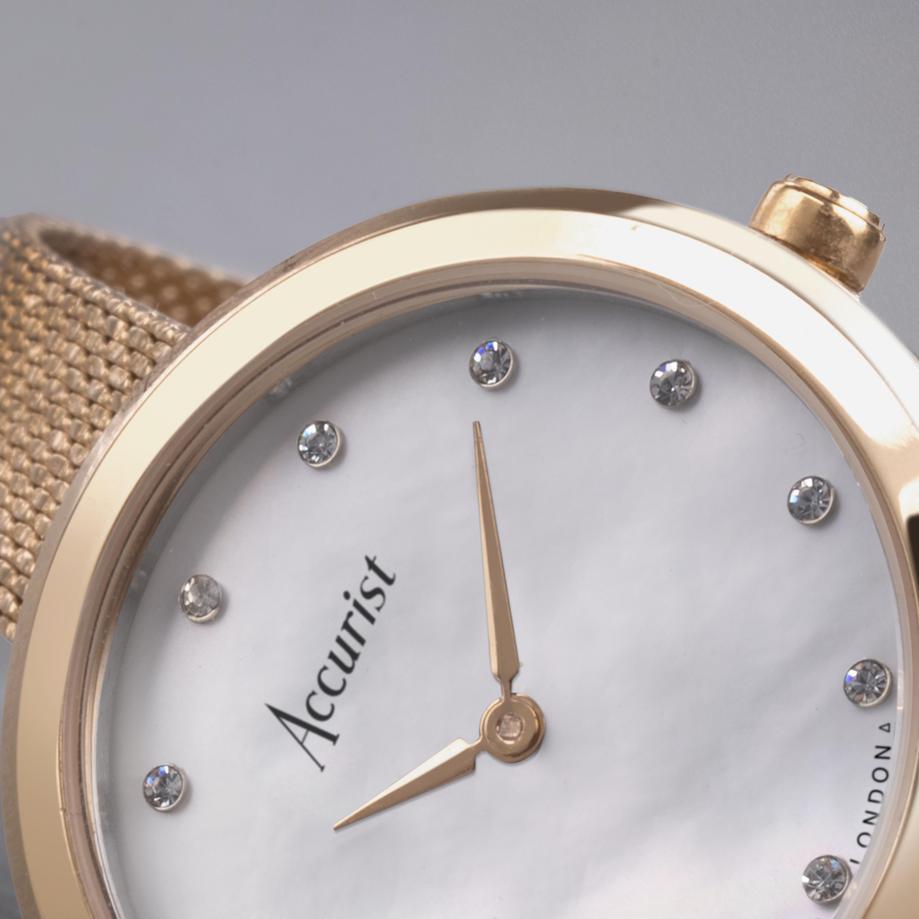 Accurist Accurist Jewellery Ladies Watch | Rose Gold Case & Stainless Steel Mesh Bracelet With Mother Of Pearl Dial | 28mm