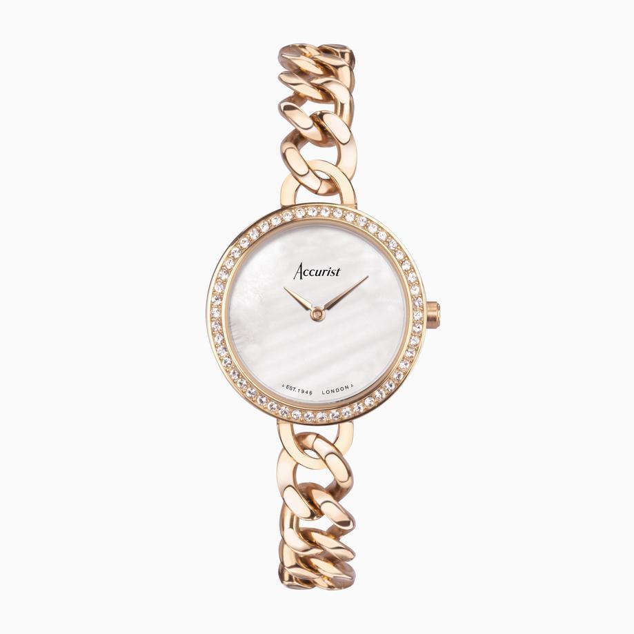 accurist Accurist Jewellery Ladies Watch | Rose Gold Case & Stainless Steel Bracelet with White Dial | 28mm