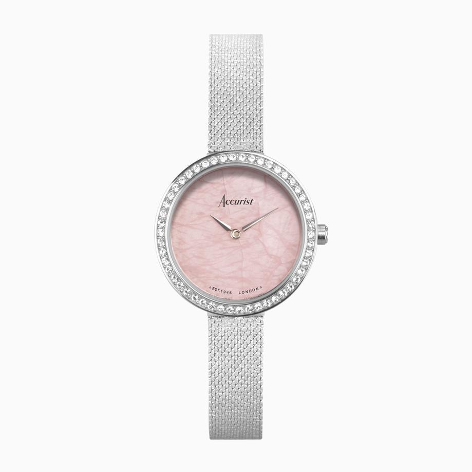 accurist Accurist Jewellery Ladies Watch | Silver Case & Stainless Steel Bracelet with Rose Quartz Dial | 28mm