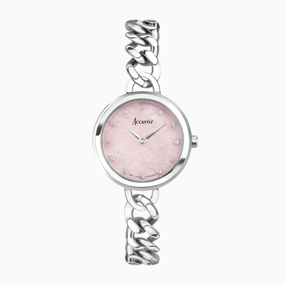 accurist Accurist Jewellery Ladies Watch | Silver Case & Stainless Steel Bracelet with Rose Quartz Dial | 28mm