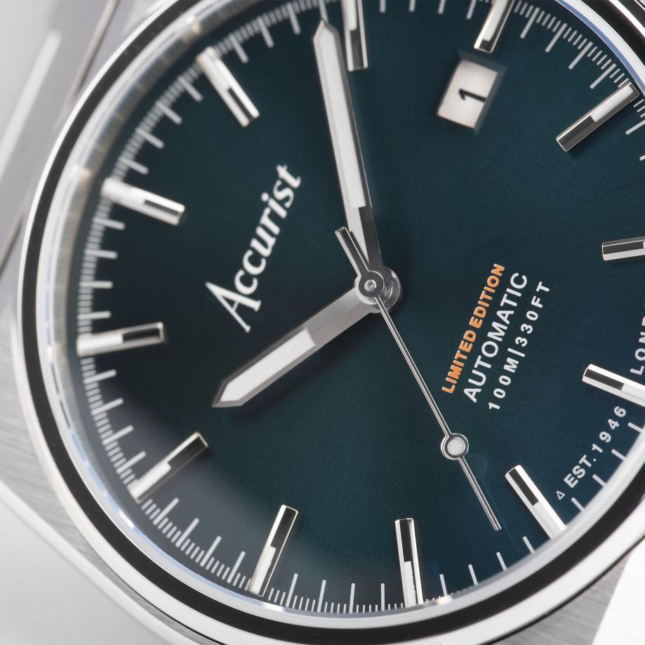 Accurist Accurist Limited Edition Origin Automatic Men’s Watch | Silver Case & Stainless Steel Bracelet With Dark Teal Dial | 41mm