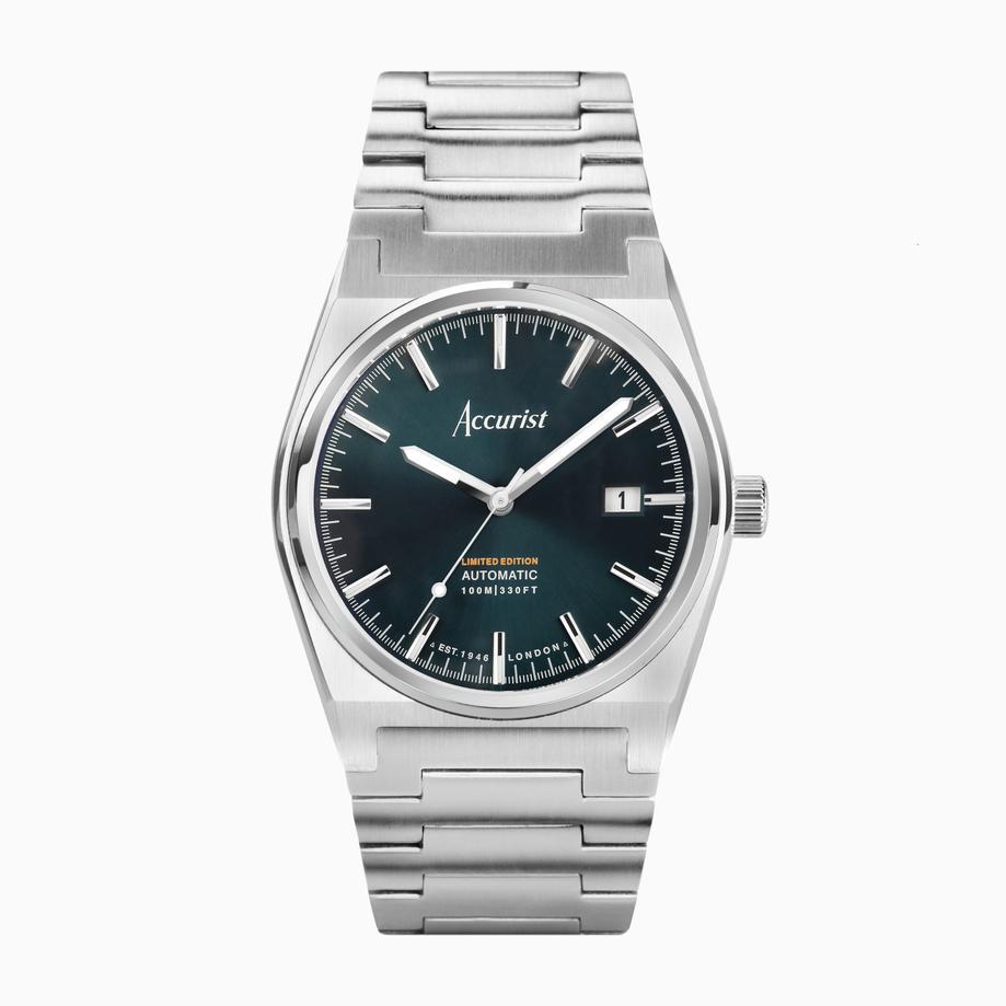 accurist Accurist Limited Edition Origin Automatic Men’s Watch | Silver Case & Stainless Steel Bracelet with Dark Teal Dial | 41mm