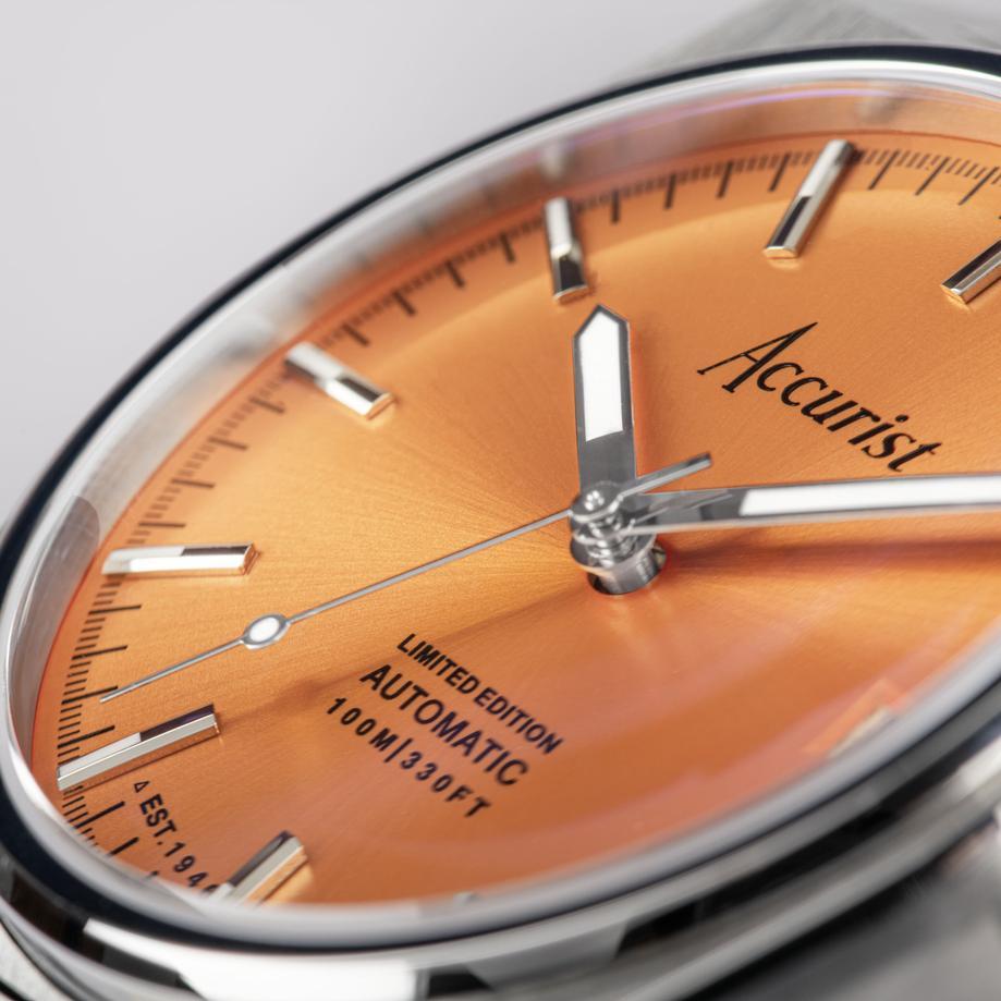 Accurist Accurist Limited Edition Origin Automatic Men’s Watch | Silver Case & Stainless Steel Bracelet With Orange Dial | 41mm