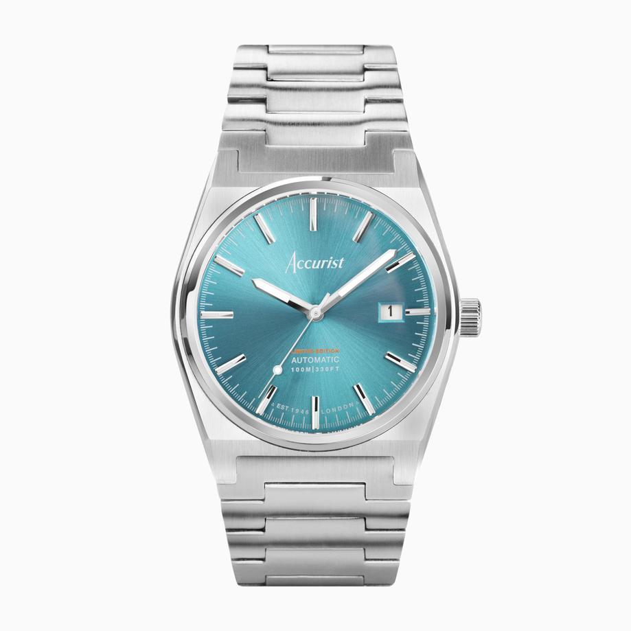 accurist Accurist Limited Edition Origin Automatic Men’s Watch | Silver Case & Stainless Steel Bracelet with Light Teal Dial | 41mm