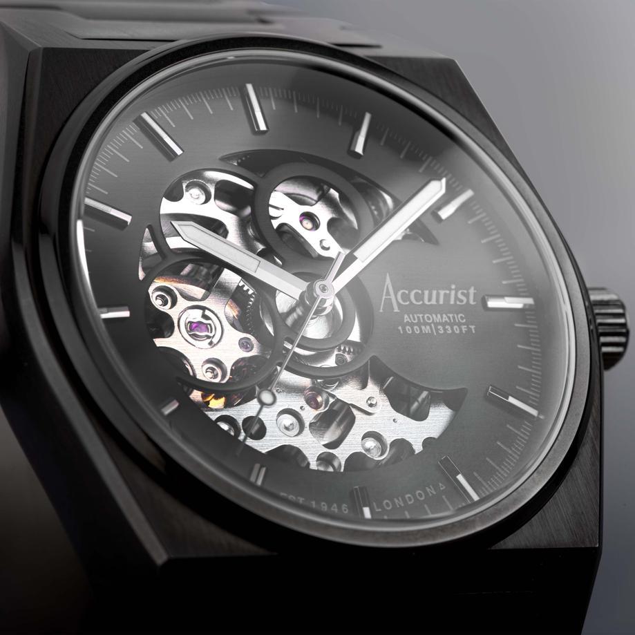 Accurist Accurist Origin Automatic Men’s Watch | Black Stainless Steel Case & Bracelet With Skeleton Dial | 41mm