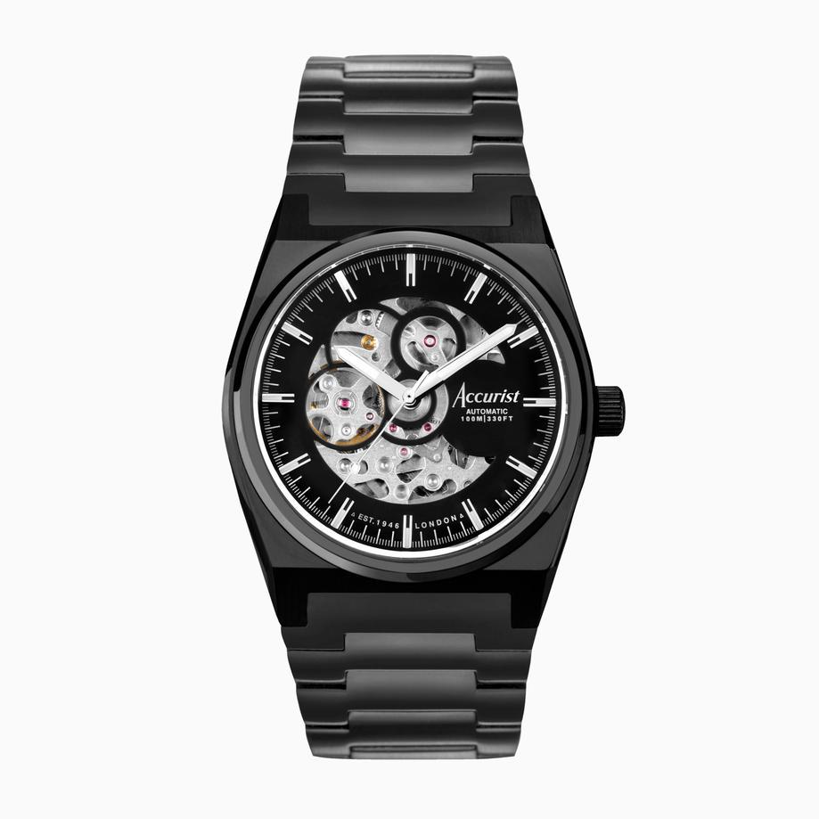 accurist Accurist Origin Automatic Men’s Watch | Black Stainless Steel Case & Bracelet with Skeleton Dial | 41mm