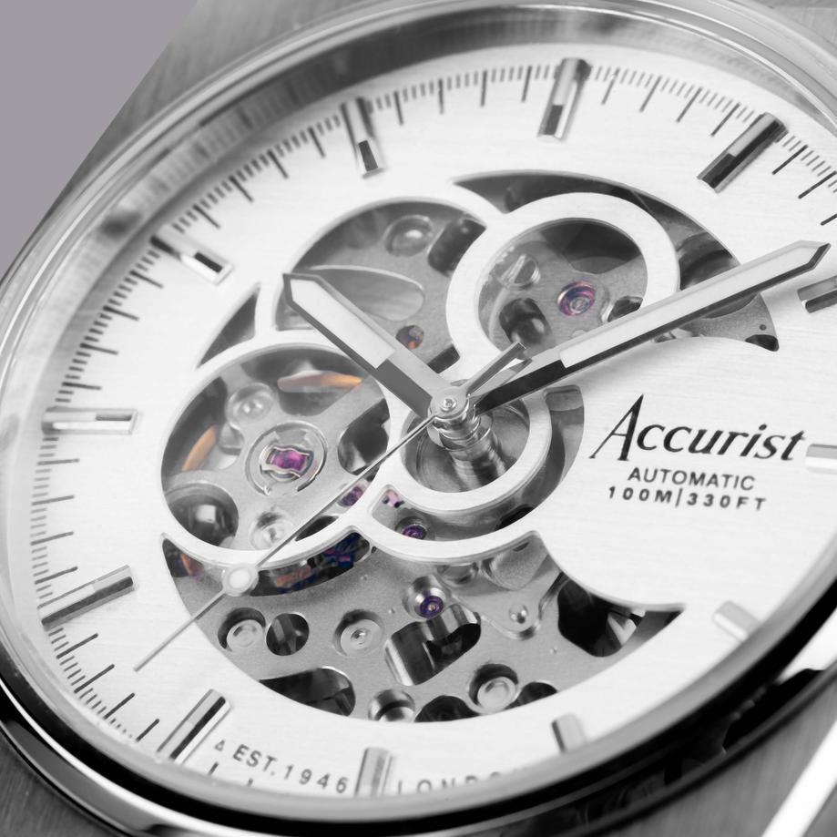 Accurist Accurist Origin Automatic Men’s Watch | Silver Stainless Steel Case & Bracelet With Skeleton Dial | 41mm