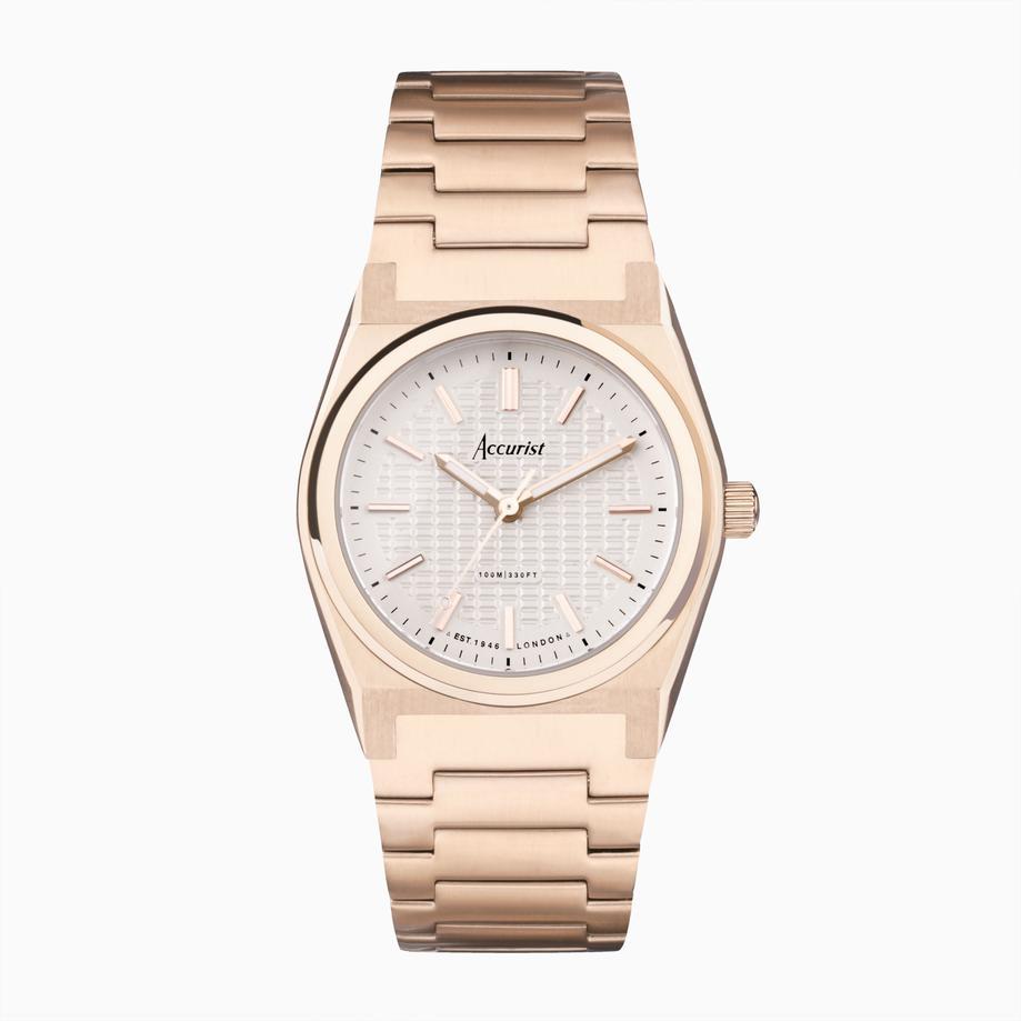 accurist Accurist Origin Ladies Watch | Rose Gold Case & Stainless Steel Bracelet with White Dial | 34mm