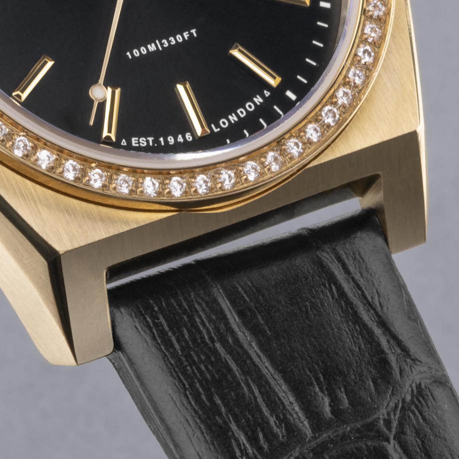 Accurist Accurist Origin Ladies Watch | Silver Case & Black Leather Strap With Black Dial | 34mm