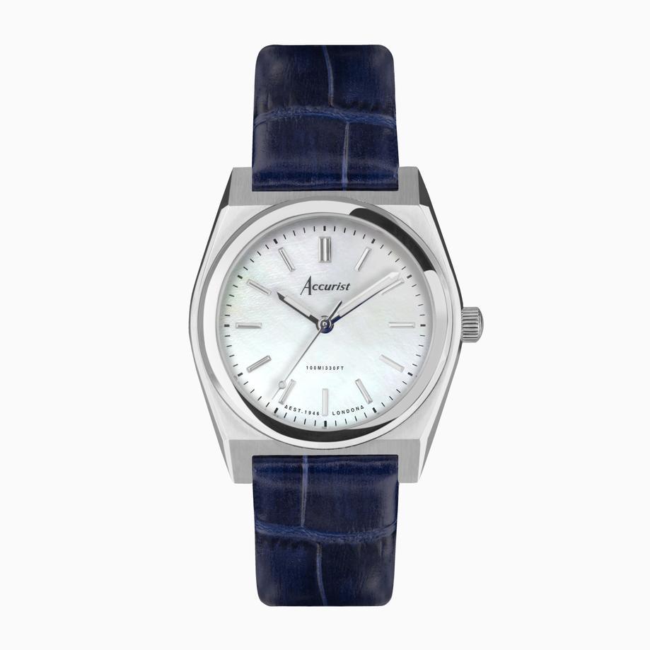 accurist Accurist Origin Ladies Watch | Silver Case & Blue Leather Strap with Blue Dial | 34mm