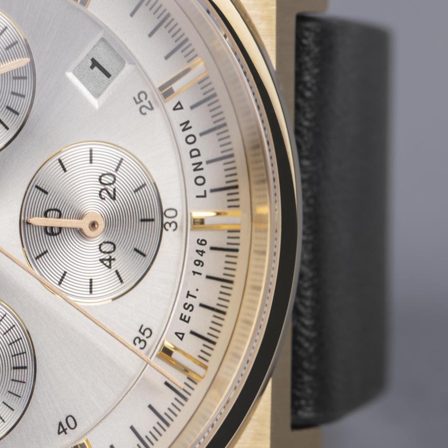 Accurist Accurist Origin Men's Chronograph Watch | Gold Case & Black Leather Strap With Silver Dial | 41mm