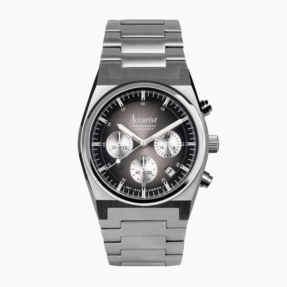 accurist Accurist Origin Men’s Chronograph Watch | Gunmetal Case & Stainless Steel Bracelet with Black Dial | 41mm