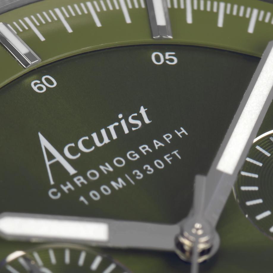 Accurist Accurist Origin Men's Chronograph Watch | Silver Case & Stainless Steel Bracelet With Moss Green Dial | 41mm