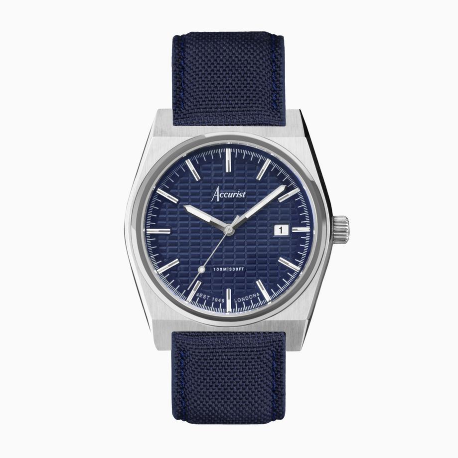 accurist Accurist Origin Men's Watch | Silver Case & Blue Canvas Strap with Royal Blue Dial | 41mm