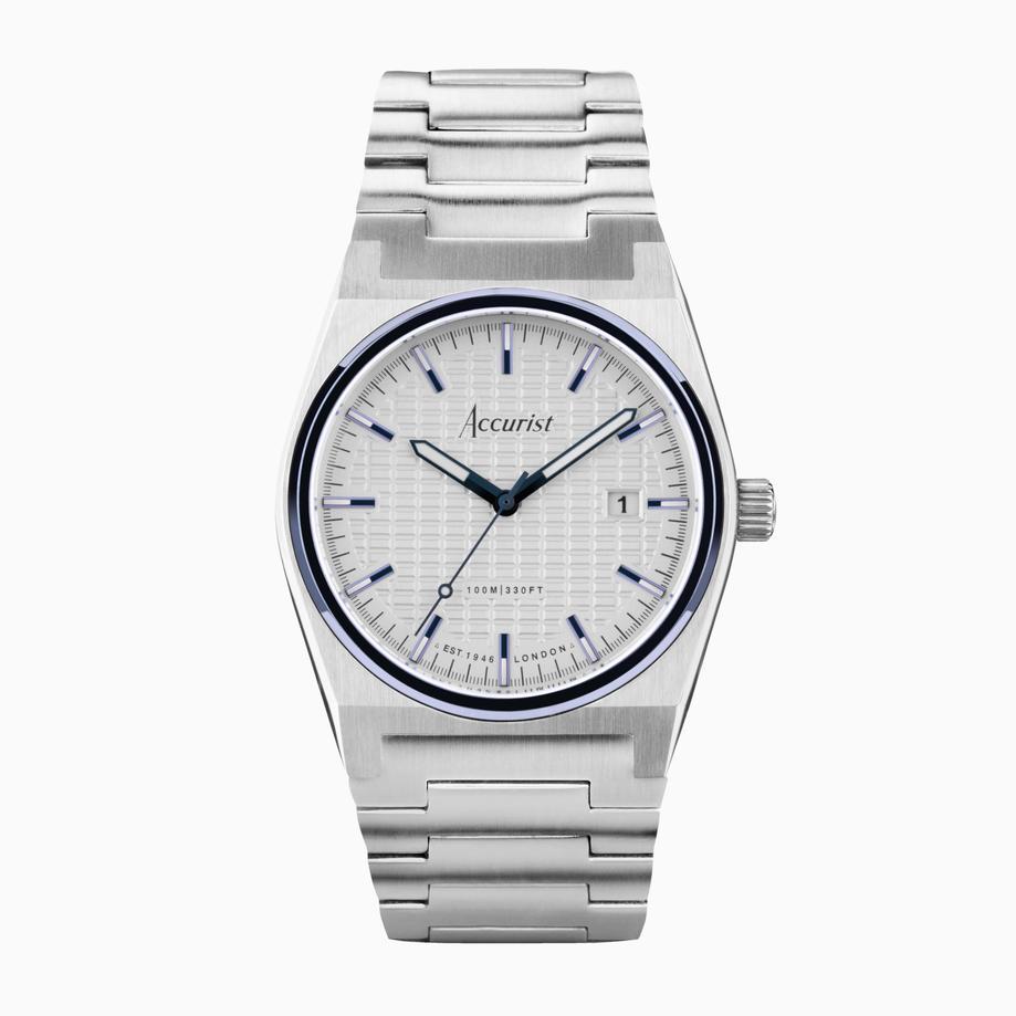 accurist Accurist Origin Men's Watch | Silver Case & Stainless Steel Bracelet with White Dial | 41mm